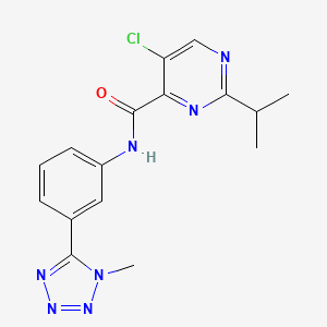 molecular formula C16H16ClN7O B7327627 5-chloro-N-[3-(1-methyltetrazol-5-yl)phenyl]-2-propan-2-ylpyrimidine-4-carboxamide 