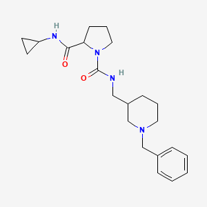 molecular formula C22H32N4O2 B7327644 1-N-[(1-benzylpiperidin-3-yl)methyl]-2-N-cyclopropylpyrrolidine-1,2-dicarboxamide 