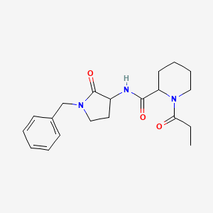 molecular formula C20H27N3O3 B7327716 N-(1-benzyl-2-oxopyrrolidin-3-yl)-1-propanoylpiperidine-2-carboxamide 