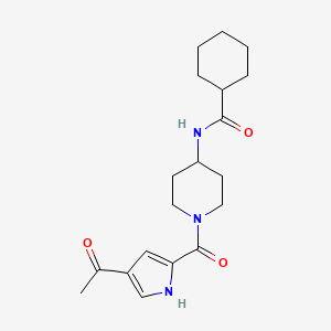 molecular formula C19H27N3O3 B7327900 N-[1-(4-acetyl-1H-pyrrole-2-carbonyl)piperidin-4-yl]cyclohexanecarboxamide 