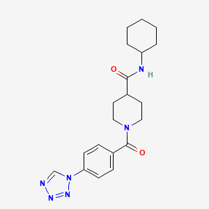 molecular formula C20H26N6O2 B7327920 N-cyclohexyl-1-[4-(tetrazol-1-yl)benzoyl]piperidine-4-carboxamide 