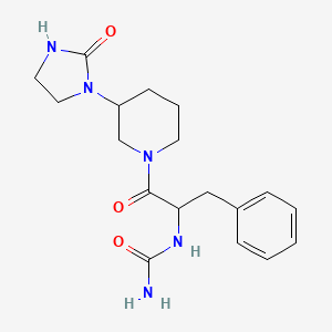 molecular formula C18H25N5O3 B7328007 [1-Oxo-1-[3-(2-oxoimidazolidin-1-yl)piperidin-1-yl]-3-phenylpropan-2-yl]urea 