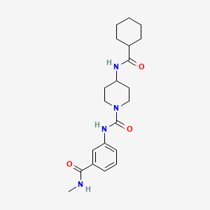 molecular formula C21H30N4O3 B7328026 4-(cyclohexanecarbonylamino)-N-[3-(methylcarbamoyl)phenyl]piperidine-1-carboxamide 