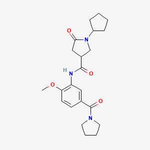 molecular formula C22H29N3O4 B7328076 1-cyclopentyl-N-[2-methoxy-5-(pyrrolidine-1-carbonyl)phenyl]-5-oxopyrrolidine-3-carboxamide 