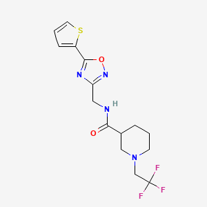 molecular formula C15H17F3N4O2S B7328114 N-[(5-thiophen-2-yl-1,2,4-oxadiazol-3-yl)methyl]-1-(2,2,2-trifluoroethyl)piperidine-3-carboxamide 