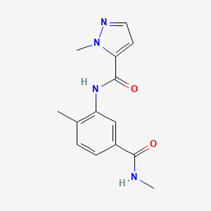 molecular formula C14H16N4O2 B7328142 2-methyl-N-[2-methyl-5-(methylcarbamoyl)phenyl]pyrazole-3-carboxamide 