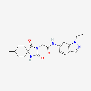 molecular formula C20H25N5O3 B7328182 N-(1-ethylindazol-6-yl)-2-(8-methyl-2,4-dioxo-1,3-diazaspiro[4.5]decan-3-yl)acetamide 