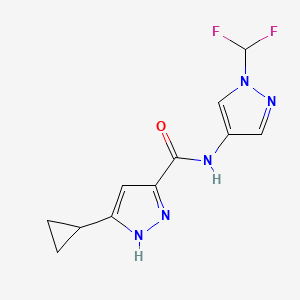 molecular formula C11H11F2N5O B7328194 5-cyclopropyl-N-[1-(difluoromethyl)pyrazol-4-yl]-1H-pyrazole-3-carboxamide 