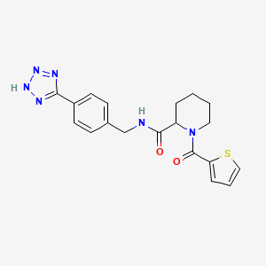 molecular formula C19H20N6O2S B7328228 N-[[4-(2H-tetrazol-5-yl)phenyl]methyl]-1-(thiophene-2-carbonyl)piperidine-2-carboxamide 