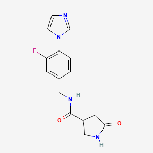 molecular formula C15H15FN4O2 B7328262 N-[(3-fluoro-4-imidazol-1-ylphenyl)methyl]-5-oxopyrrolidine-3-carboxamide 