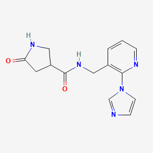 molecular formula C14H15N5O2 B7328266 N-[(2-imidazol-1-ylpyridin-3-yl)methyl]-5-oxopyrrolidine-3-carboxamide 