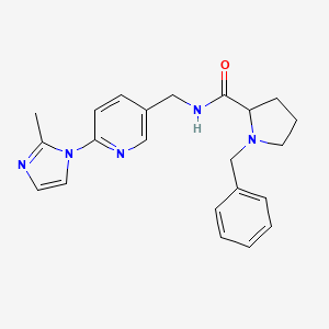 molecular formula C22H25N5O B7328286 1-benzyl-N-[[6-(2-methylimidazol-1-yl)pyridin-3-yl]methyl]pyrrolidine-2-carboxamide 