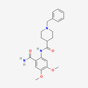 molecular formula C22H27N3O4 B7328297 1-benzyl-N-(2-carbamoyl-4,5-dimethoxyphenyl)piperidine-4-carboxamide 