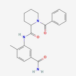 molecular formula C21H23N3O3 B7328344 1-benzoyl-N-(5-carbamoyl-2-methylphenyl)piperidine-2-carboxamide 