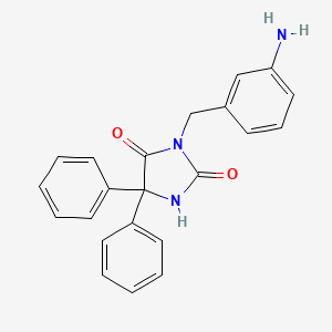 molecular formula C22H19N3O2 B7328393 3-[(3-Aminophenyl)methyl]-5,5-diphenylimidazolidine-2,4-dione 