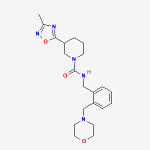 molecular formula C21H29N5O3 B7328419 3-(3-methyl-1,2,4-oxadiazol-5-yl)-N-[[2-(morpholin-4-ylmethyl)phenyl]methyl]piperidine-1-carboxamide 