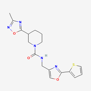 molecular formula C17H19N5O3S B7328433 3-(3-methyl-1,2,4-oxadiazol-5-yl)-N-[(2-thiophen-2-yl-1,3-oxazol-4-yl)methyl]piperidine-1-carboxamide 