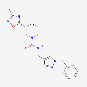 molecular formula C20H24N6O2 B7328446 N-[(1-benzylpyrazol-4-yl)methyl]-3-(3-methyl-1,2,4-oxadiazol-5-yl)piperidine-1-carboxamide 