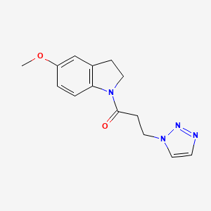 molecular formula C14H16N4O2 B7328585 1-(5-Methoxy-2,3-dihydroindol-1-yl)-3-(triazol-1-yl)propan-1-one 