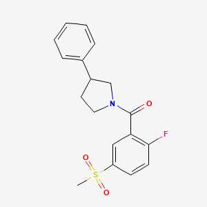 molecular formula C18H18FNO3S B7328600 (2-Fluoro-5-methylsulfonylphenyl)-(3-phenylpyrrolidin-1-yl)methanone 