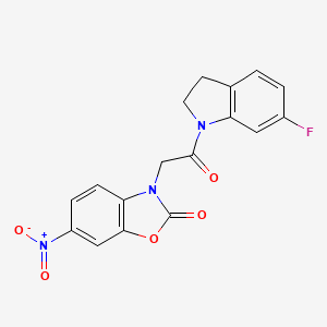 molecular formula C17H12FN3O5 B7328604 3-[2-(6-Fluoro-2,3-dihydroindol-1-yl)-2-oxoethyl]-6-nitro-1,3-benzoxazol-2-one 