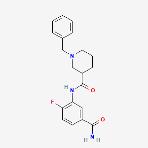 molecular formula C20H22FN3O2 B7328611 1-benzyl-N-(5-carbamoyl-2-fluorophenyl)piperidine-3-carboxamide 