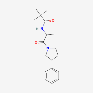 molecular formula C18H26N2O2 B7328641 2,2-dimethyl-N-[1-oxo-1-(3-phenylpyrrolidin-1-yl)propan-2-yl]propanamide 