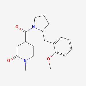 molecular formula C19H26N2O3 B7328662 4-[2-[(2-Methoxyphenyl)methyl]pyrrolidine-1-carbonyl]-1-methylpiperidin-2-one 