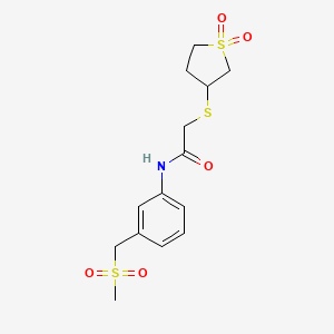 molecular formula C14H19NO5S3 B7328701 2-(1,1-dioxothiolan-3-yl)sulfanyl-N-[3-(methylsulfonylmethyl)phenyl]acetamide 