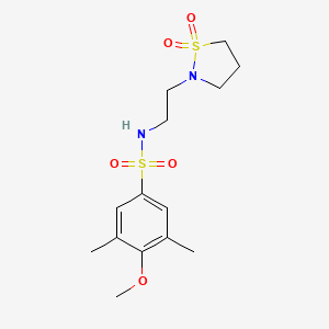 molecular formula C14H22N2O5S2 B7328779 N-[2-(1,1-dioxo-1,2-thiazolidin-2-yl)ethyl]-4-methoxy-3,5-dimethylbenzenesulfonamide 