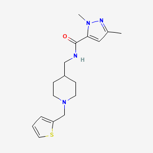 2,5-dimethyl-N-[[1-(thiophen-2-ylmethyl)piperidin-4-yl]methyl]pyrazole-3-carboxamide