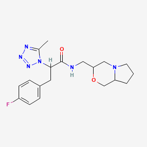 molecular formula C19H25FN6O2 B7328880 N-(3,4,6,7,8,8a-hexahydro-1H-pyrrolo[2,1-c][1,4]oxazin-3-ylmethyl)-3-(4-fluorophenyl)-2-(5-methyltetrazol-1-yl)propanamide 