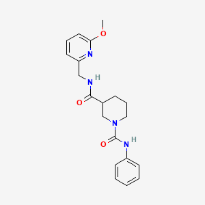 molecular formula C20H24N4O3 B7329095 3-N-[(6-methoxypyridin-2-yl)methyl]-1-N-phenylpiperidine-1,3-dicarboxamide 