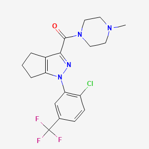 molecular formula C19H20ClF3N4O B7329178 [1-[2-chloro-5-(trifluoromethyl)phenyl]-5,6-dihydro-4H-cyclopenta[c]pyrazol-3-yl]-(4-methylpiperazin-1-yl)methanone 