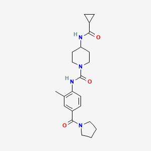 molecular formula C22H30N4O3 B7329182 4-(cyclopropanecarbonylamino)-N-[2-methyl-4-(pyrrolidine-1-carbonyl)phenyl]piperidine-1-carboxamide 