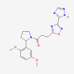 molecular formula C19H22N6O4 B7329198 1-[2-(2,5-dimethoxyphenyl)pyrrolidin-1-yl]-3-[3-(1H-1,2,4-triazol-5-yl)-1,2,4-oxadiazol-5-yl]propan-1-one 