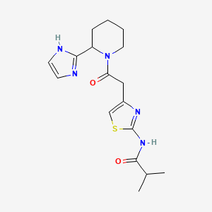 molecular formula C17H23N5O2S B7329218 N-[4-[2-[2-(1H-imidazol-2-yl)piperidin-1-yl]-2-oxoethyl]-1,3-thiazol-2-yl]-2-methylpropanamide 