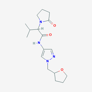 molecular formula C17H26N4O3 B7329263 3-methyl-N-[1-(oxolan-2-ylmethyl)pyrazol-4-yl]-2-(2-oxopyrrolidin-1-yl)butanamide 