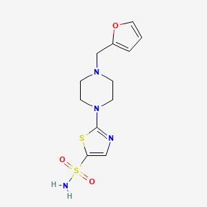 molecular formula C12H16N4O3S2 B7329293 2-[4-(Furan-2-ylmethyl)piperazin-1-yl]-1,3-thiazole-5-sulfonamide 