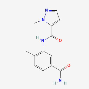 molecular formula C13H14N4O2 B7329320 N-(5-carbamoyl-2-methylphenyl)-2-methylpyrazole-3-carboxamide 