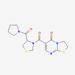 6-[4-(Pyrrolidine-1-carbonyl)-1,3-thiazolidine-3-carbonyl]-2,3-dihydro-[1,3]thiazolo[3,2-a]pyrimidin-5-one