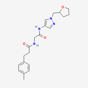 molecular formula C20H26N4O3 B7329523 3-(4-methylphenyl)-N-[2-oxo-2-[[1-(oxolan-2-ylmethyl)pyrazol-4-yl]amino]ethyl]propanamide 