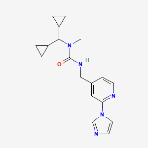 molecular formula C18H23N5O B7329644 1-(Dicyclopropylmethyl)-3-[(2-imidazol-1-ylpyridin-4-yl)methyl]-1-methylurea 