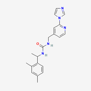 molecular formula C20H23N5O B7329648 1-[1-(2,4-Dimethylphenyl)ethyl]-3-[(2-imidazol-1-ylpyridin-4-yl)methyl]urea 