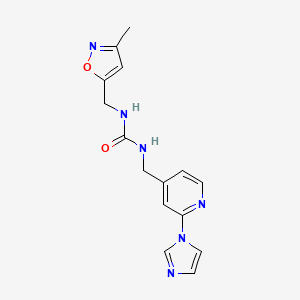 molecular formula C15H16N6O2 B7329649 1-[(2-Imidazol-1-ylpyridin-4-yl)methyl]-3-[(3-methyl-1,2-oxazol-5-yl)methyl]urea 