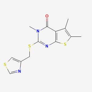 molecular formula C13H13N3OS3 B7329666 3,5,6-Trimethyl-2-(1,3-thiazol-4-ylmethylsulfanyl)thieno[2,3-d]pyrimidin-4-one 