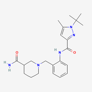 1-[[2-[(1-Tert-butyl-5-methylpyrazole-3-carbonyl)amino]phenyl]methyl]piperidine-3-carboxamide