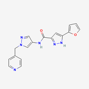 molecular formula C17H14N6O2 B7329808 5-(furan-2-yl)-N-[1-(pyridin-4-ylmethyl)pyrazol-4-yl]-1H-pyrazole-3-carboxamide 