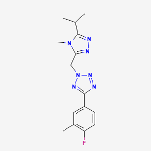 molecular formula C15H18FN7 B7329949 5-(4-Fluoro-3-methylphenyl)-2-[(4-methyl-5-propan-2-yl-1,2,4-triazol-3-yl)methyl]tetrazole 