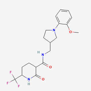 molecular formula C19H24F3N3O3 B7329987 N-[[1-(2-methoxyphenyl)pyrrolidin-3-yl]methyl]-2-oxo-6-(trifluoromethyl)piperidine-3-carboxamide 